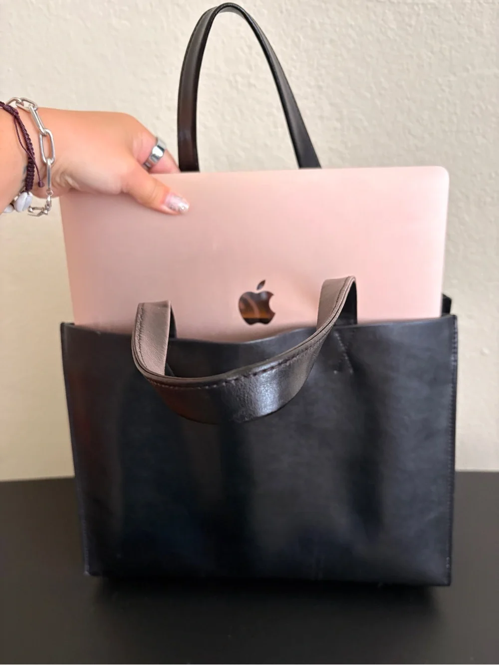Banana Republic Black Leather Laptop Tote